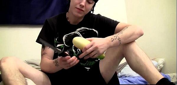  Straight tattooed thug playing with his big cock and a fruit